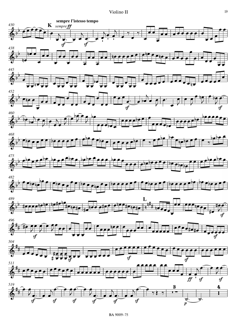 Parte de los violines II de la Fuga (compás a 84)